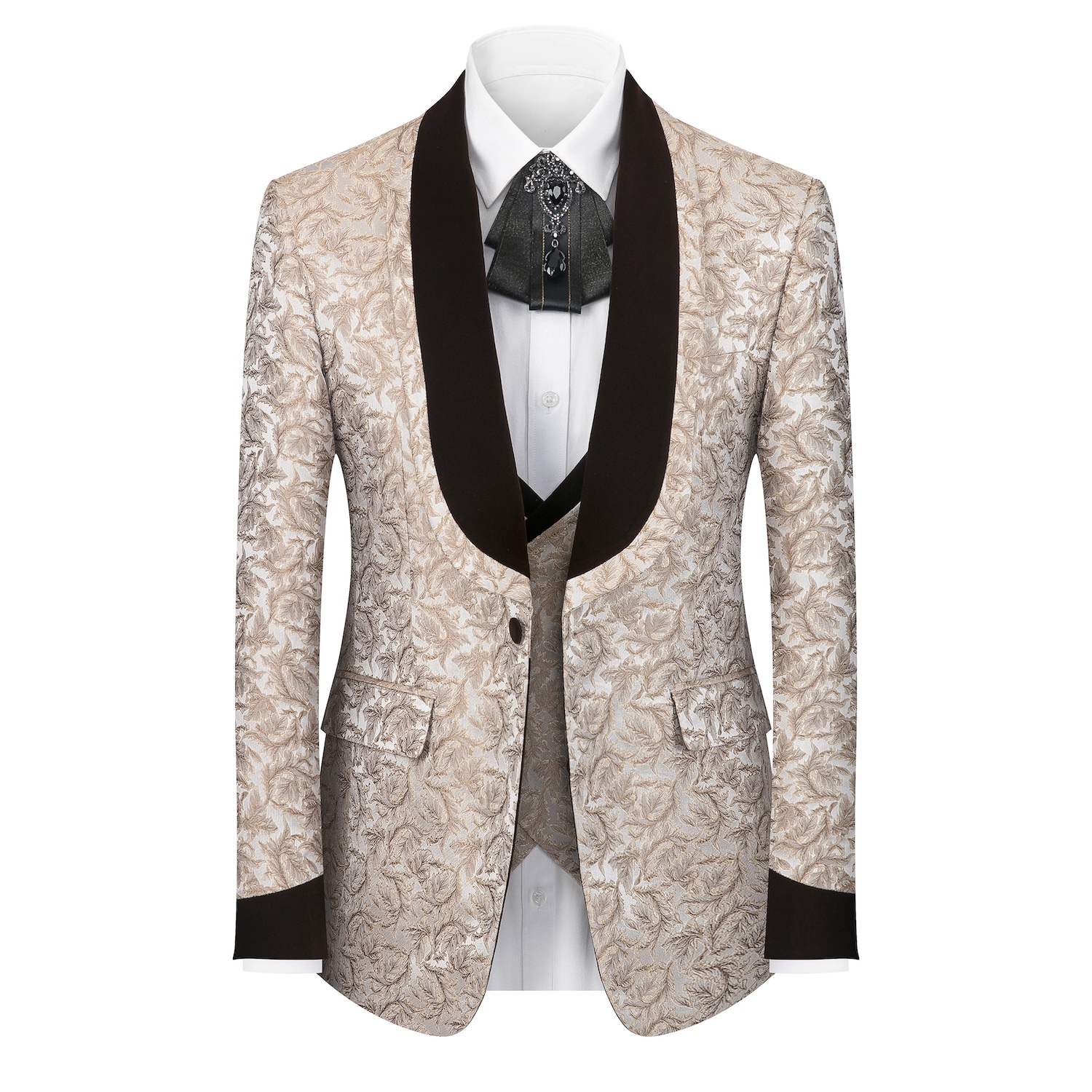 White Black Velvet Collar Suit S8635