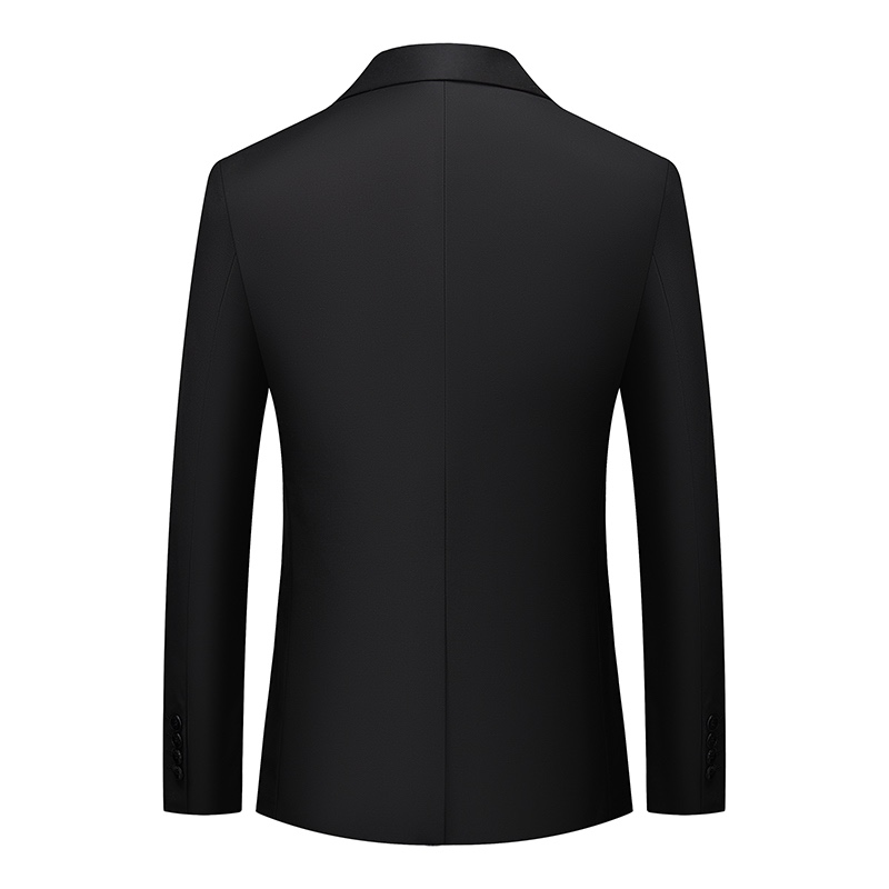 Front view of a men's black jacquard blazer with vibrant red, gold, and green floral and peacock feather patterns.