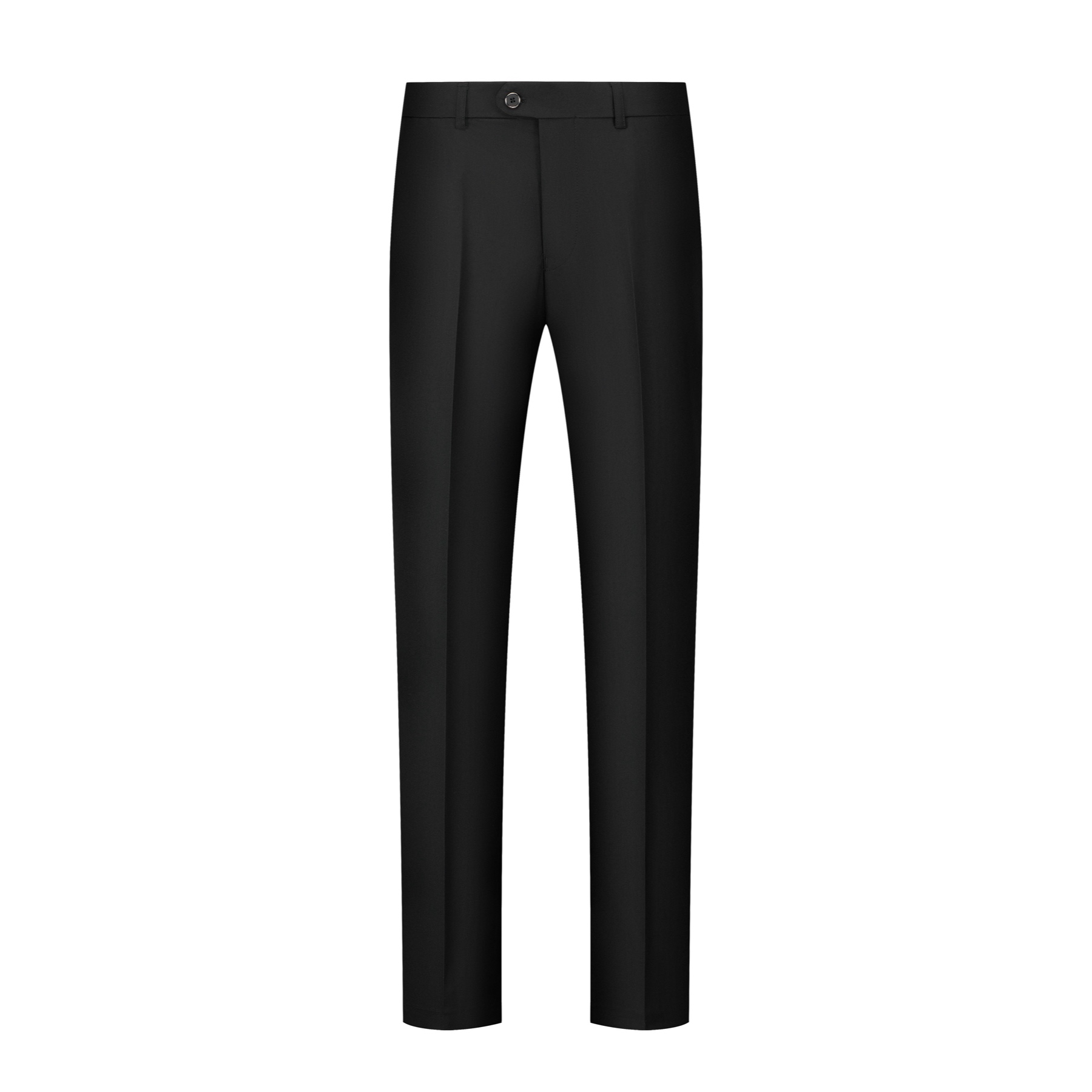 Front view of a men's black slim fit 3-piece suit with gold sequin lapels and pocket trim, including blazer, vest, and