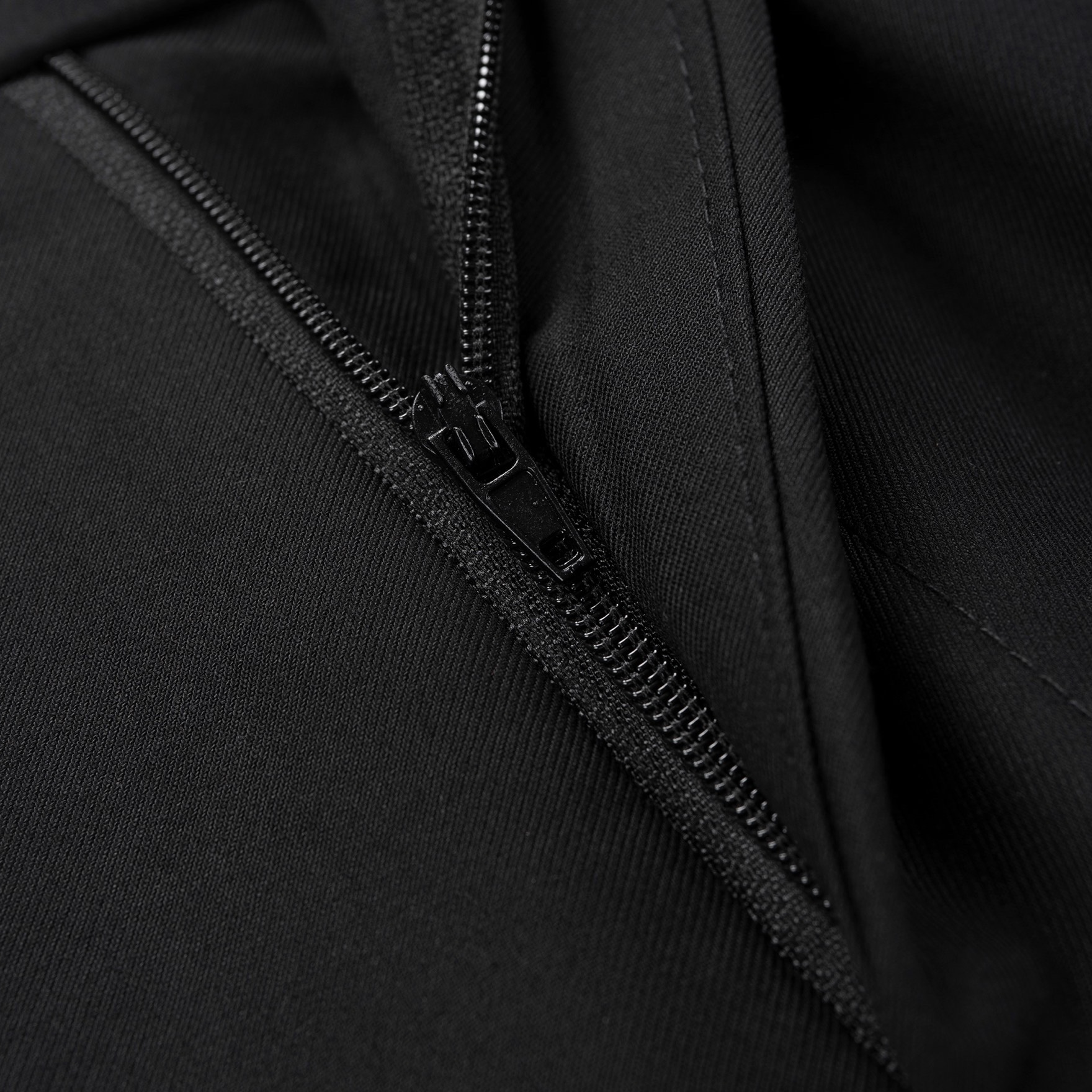 Front view of a men's black slim fit 3-piece suit with gold sequin lapels and pocket trim, including blazer, vest, and