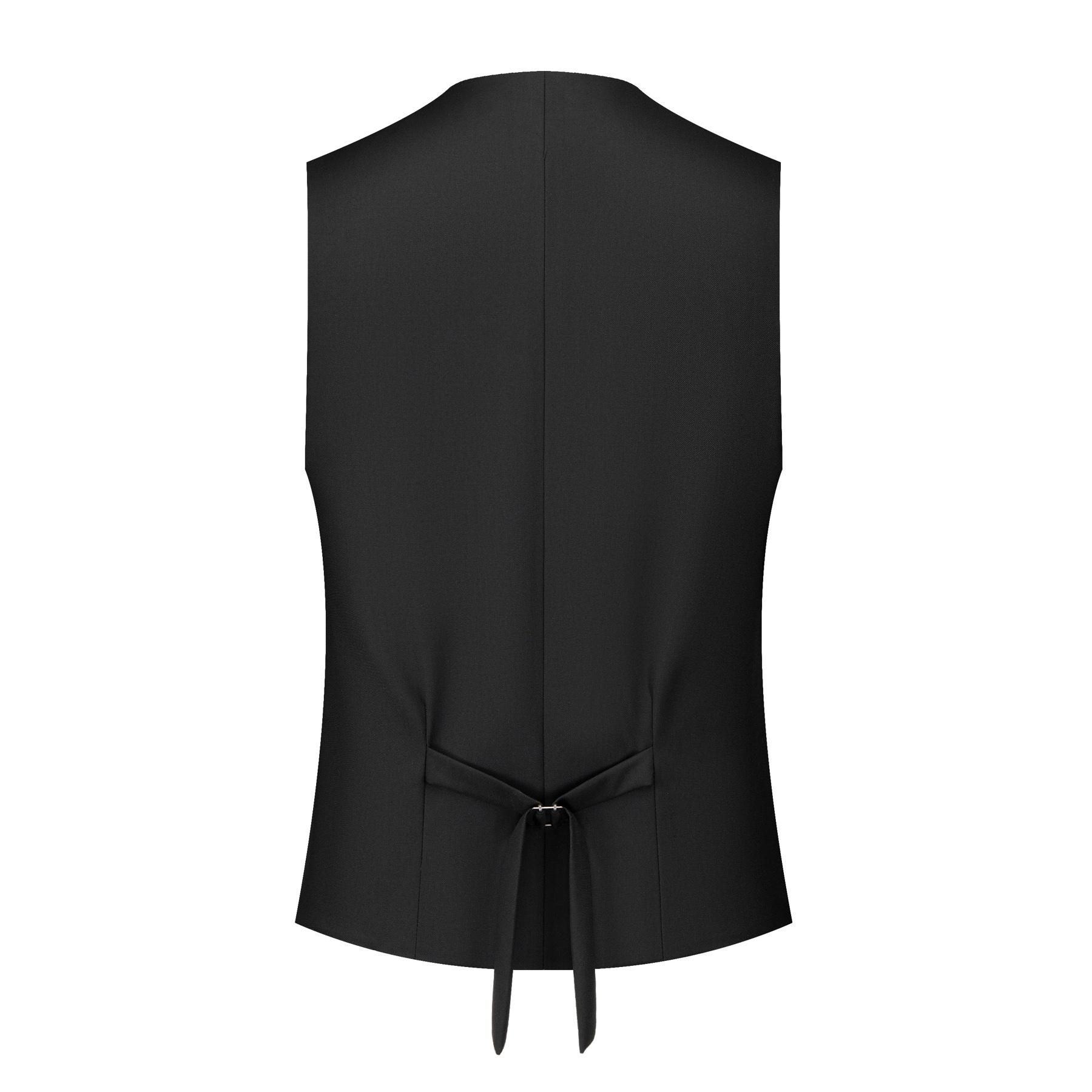 Front view of a men's black slim fit 3-piece suit with gold sequin lapels and pocket trim, including blazer, vest, and