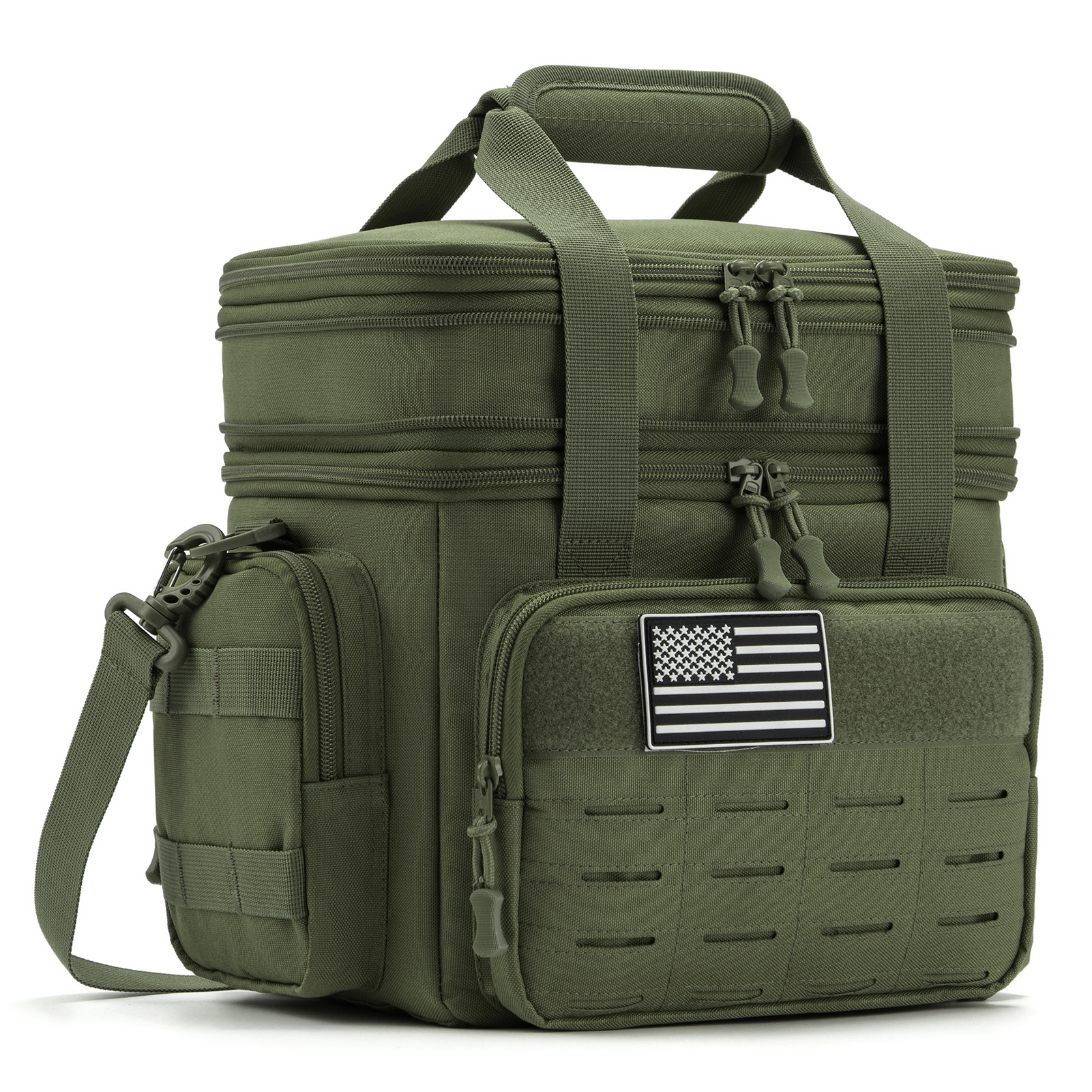 QT&QY Tactical Lunch Box for Men Expandable 18L Heavy Duty Military Insulated Cooler Bag, Leakproof Thermal Lunch Bag for Work Camping Outdoor Picnic Pail Adult Meal MOLLE Webbing Green