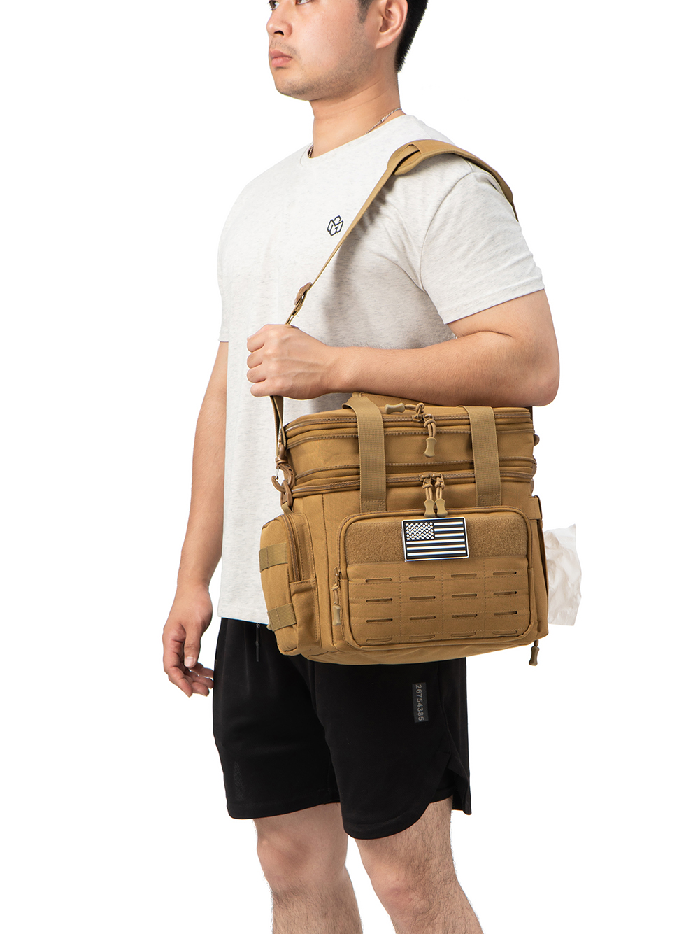 QT&QY Tactical Lunch Box for Men Expandable 18L Heavy Duty Military Insulated Cooler Bag, Leakproof Thermal Lunch Bag for Work Camping Outdoor Picnic Pail Adult Meal MOLLE Webbing Khaki