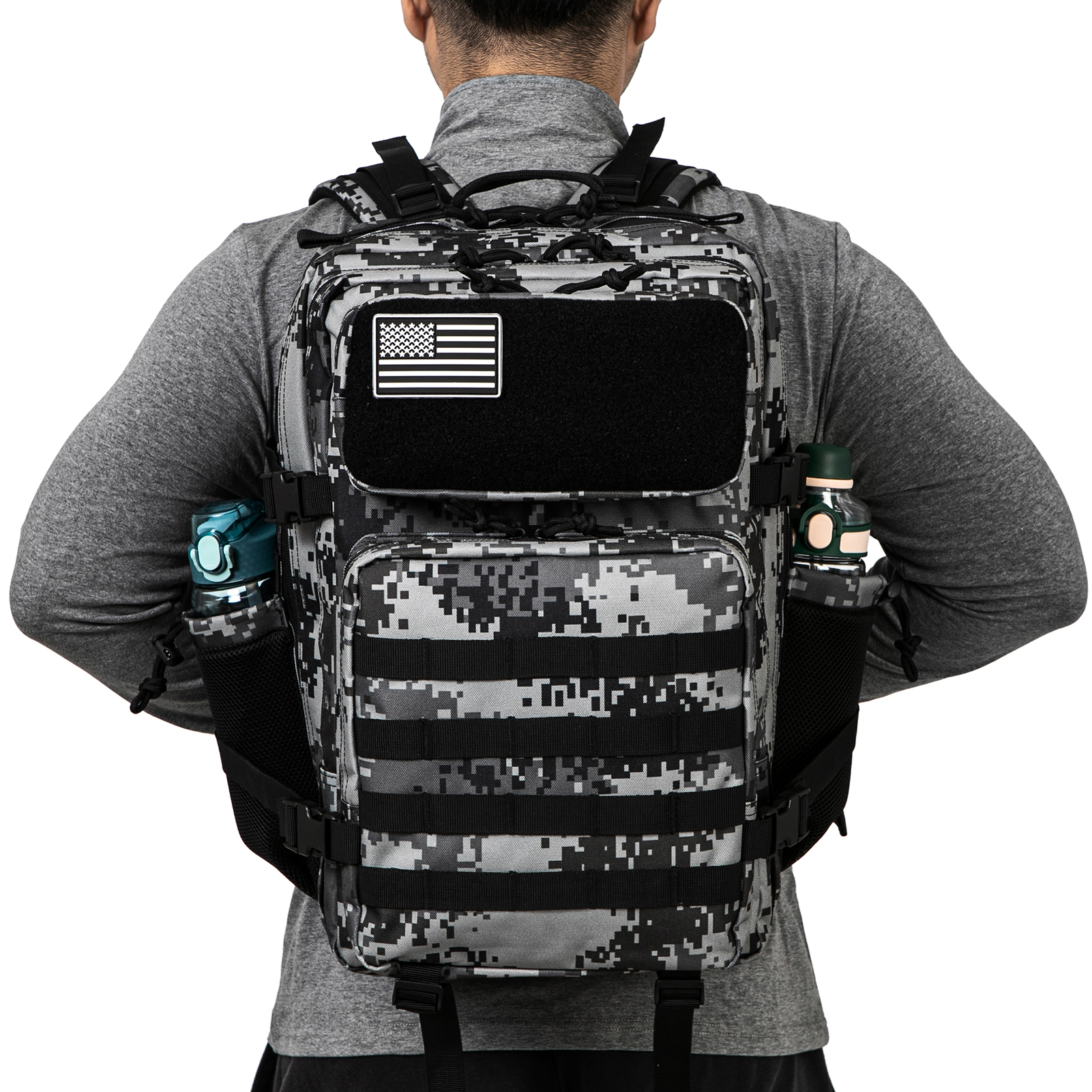 QT&QY Military Tactical Backpacks For Men Molle Daypack 45L Large 3 Day Bug Out Bag Hiking Rucksack With Bottle Holder