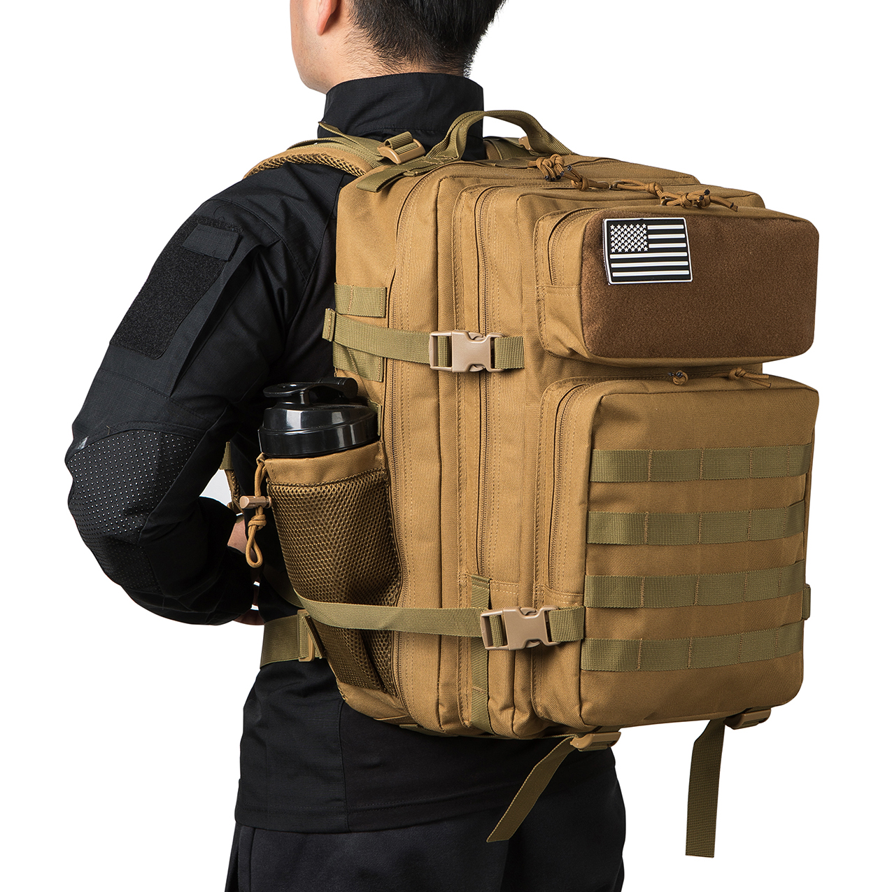 QT&QY Military Tactical Backpacks For Men Molle Daypack 45L Large 3 Day Bug Out Bag Hiking Rucksack With Bottle Holder