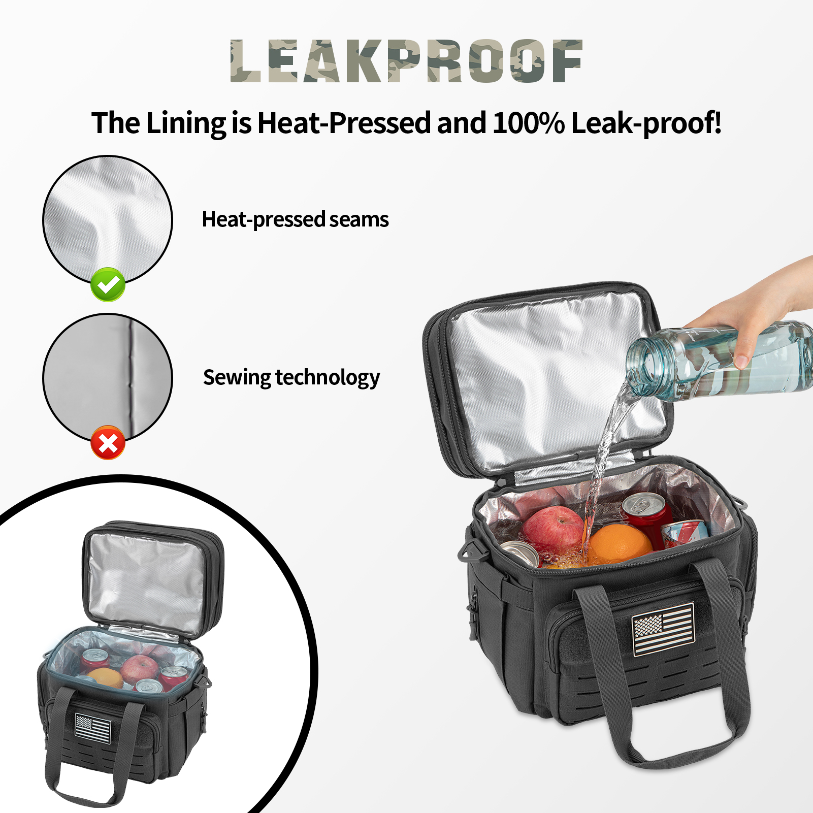 QT&QY Tactical Lunch Box for Men Expandable 18L Heavy Duty Military Insulated Cooler Bag, Leakproof Thermal Lunch Bag for Work Camping Outdoor Picnic Pail Adult Meal MOLLE Webbing Black