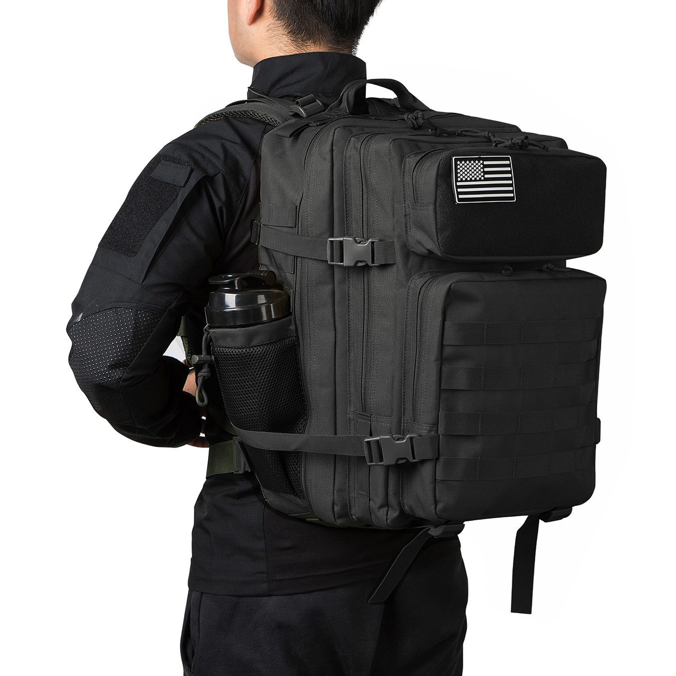 QT&QY Military Tactical Backpacks For Men Molle Daypack 45L Large 3 Day Bug Out Bag Hiking Rucksack With Bottle Holder