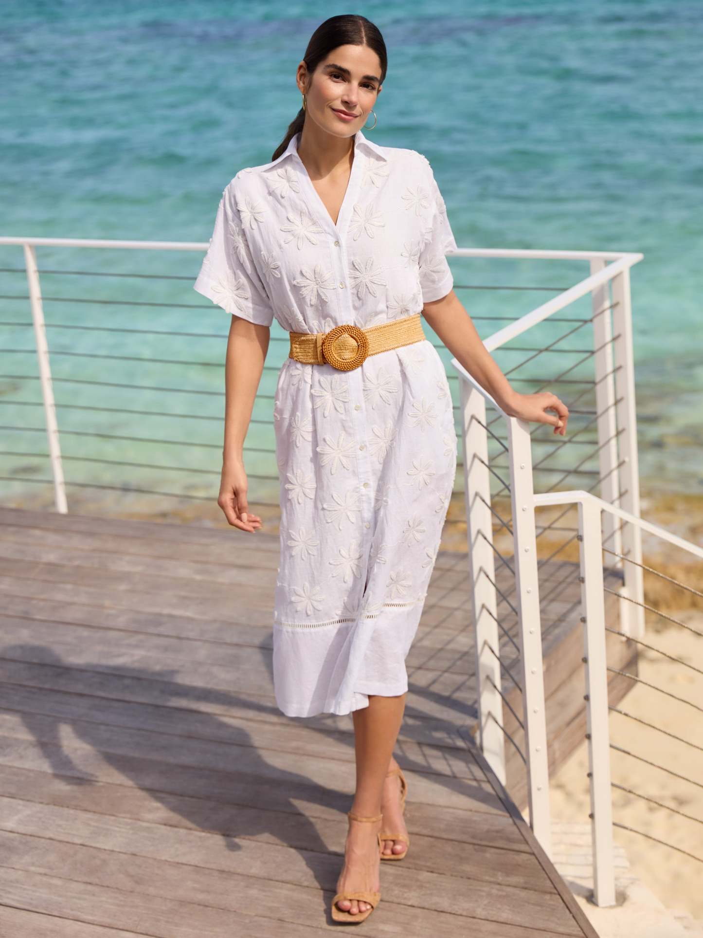 Anamaria Embroidered Linen Dress in Daisy-New Feature DemoNew Feature Demo