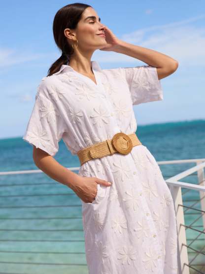 Anamaria Embroidered Linen Dress in Daisy-New Feature DemoNew Feature Demo