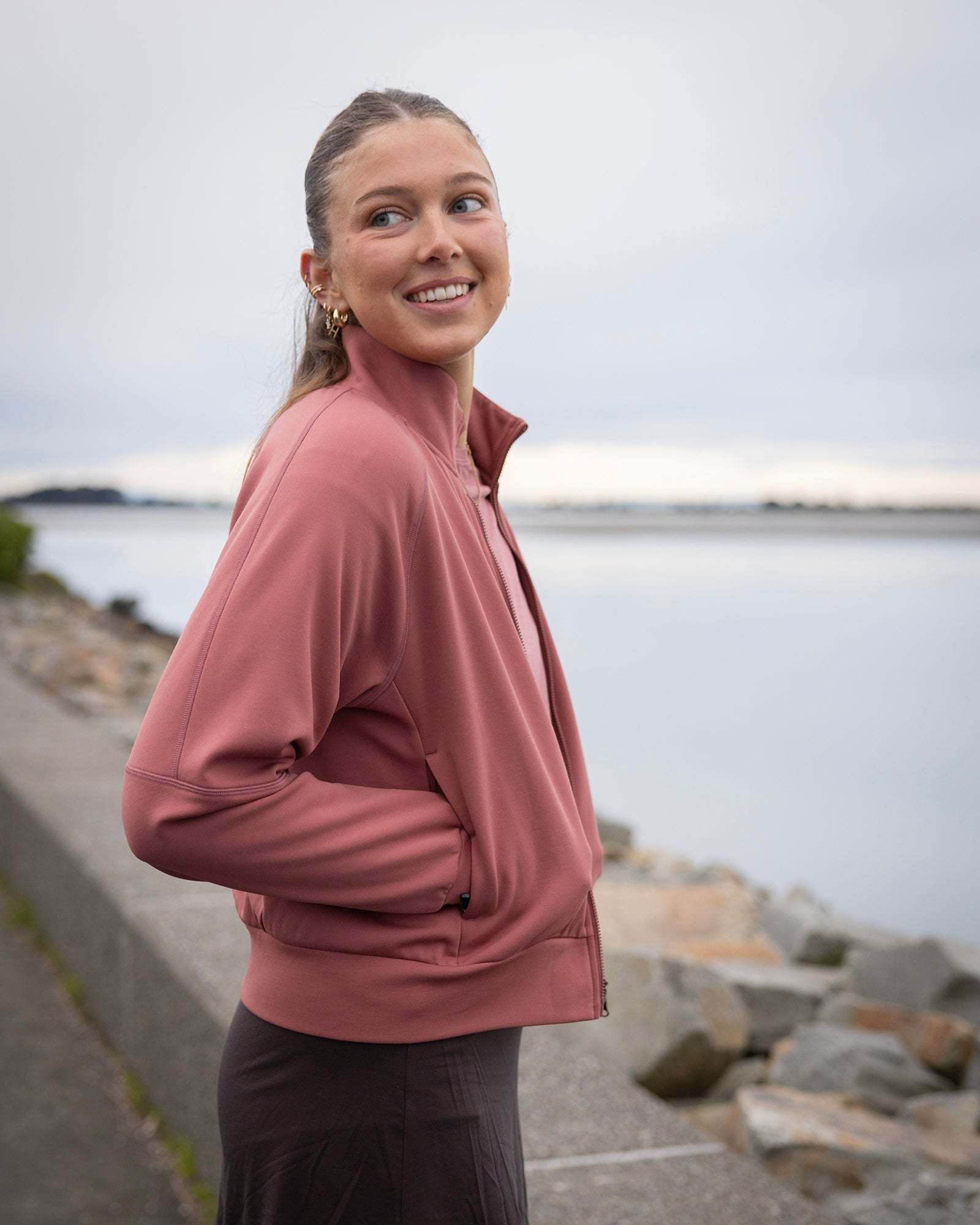 Women’s Anytime Bomber Jacket  -  Dark Clay-New Feature Demo