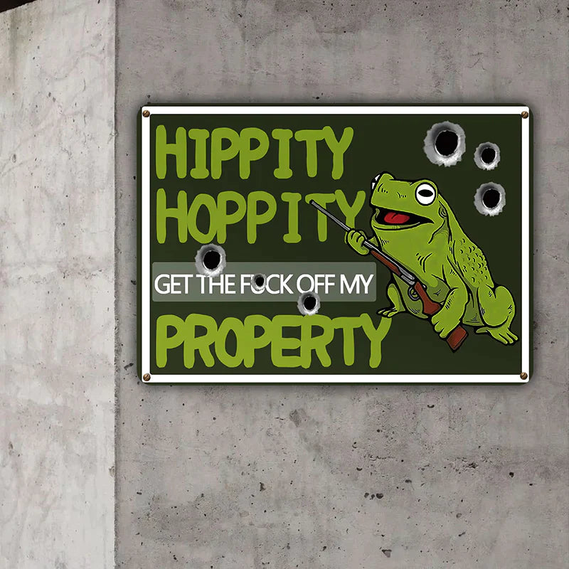 Metal Sign Hippity Hoppity Get Off My Property Frog No Trespassing Retro Metal Sign Vintage Sign For Home Decor-Jolura