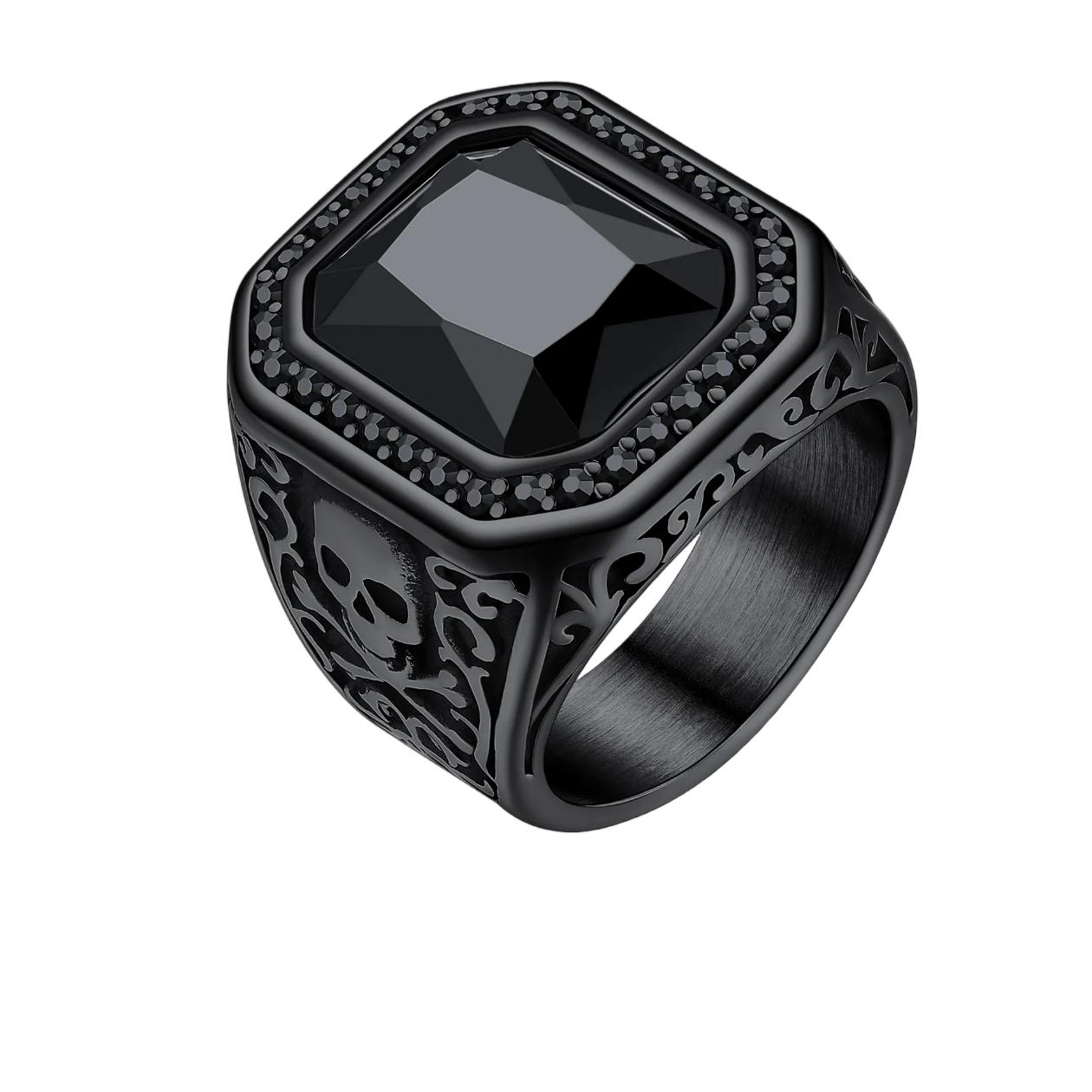 Onyx Blue Stone Skull Ring