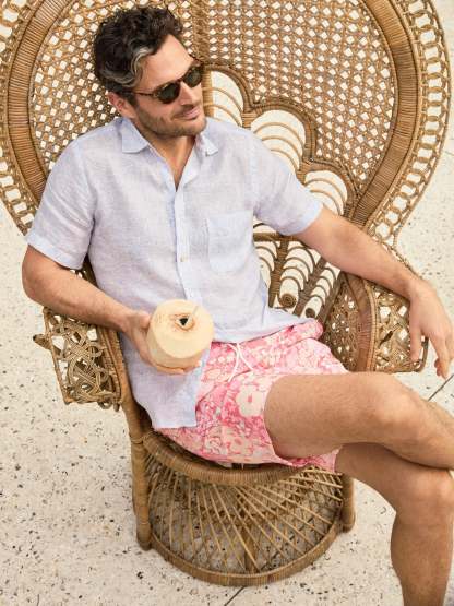 Montauk Modern Fit Linen Shirt in Mini Quatrefoil-New Feature DemoNew Feature Demo