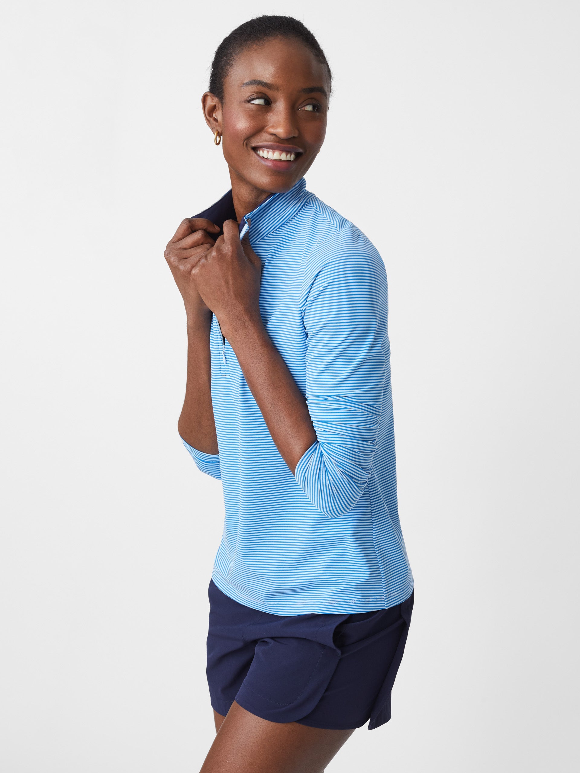 Ace 1/4 Zip Top in Stripe-New Feature DemoNew Feature Demo