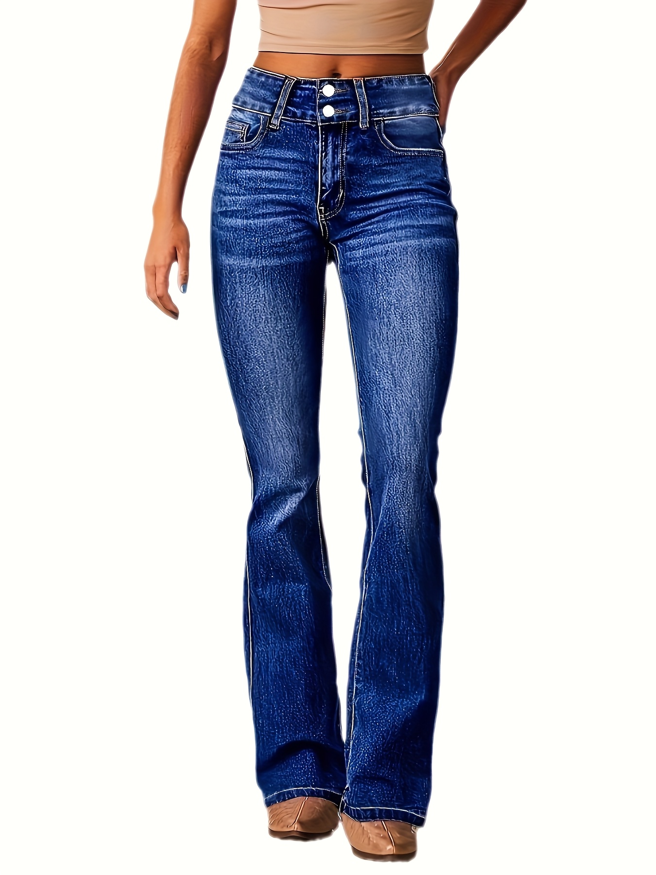 Women’s Retro Washed Stretch Flare Jeans Trendy Street Style Denim Pants