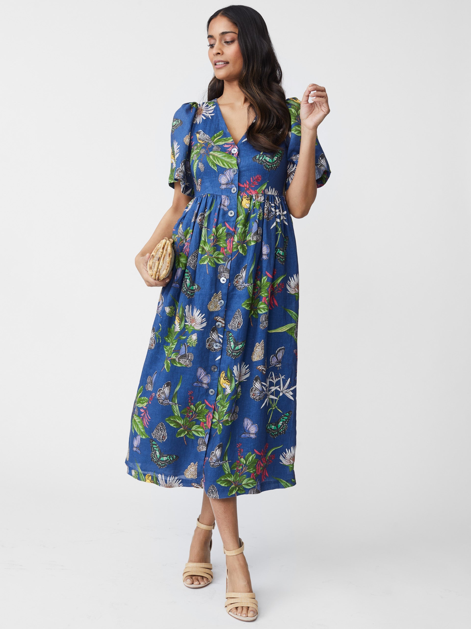 Annora Linen Dress in Jardin Mariposa-New Feature DemoNew Feature Demo