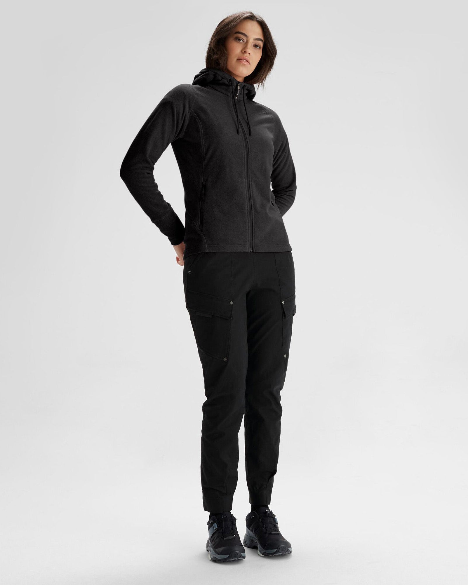 Women's Mt Aspiring Hooded Fleece Jacket  - Black Stingray-New Feature Demo