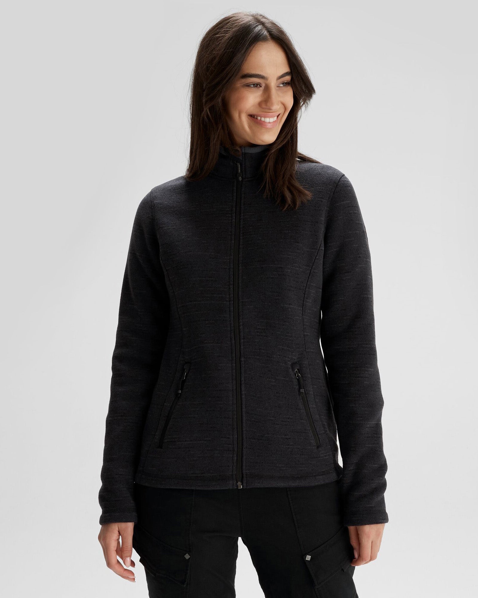 Women's Aikman Fleece Jacket - Black Marle-New Feature Demo