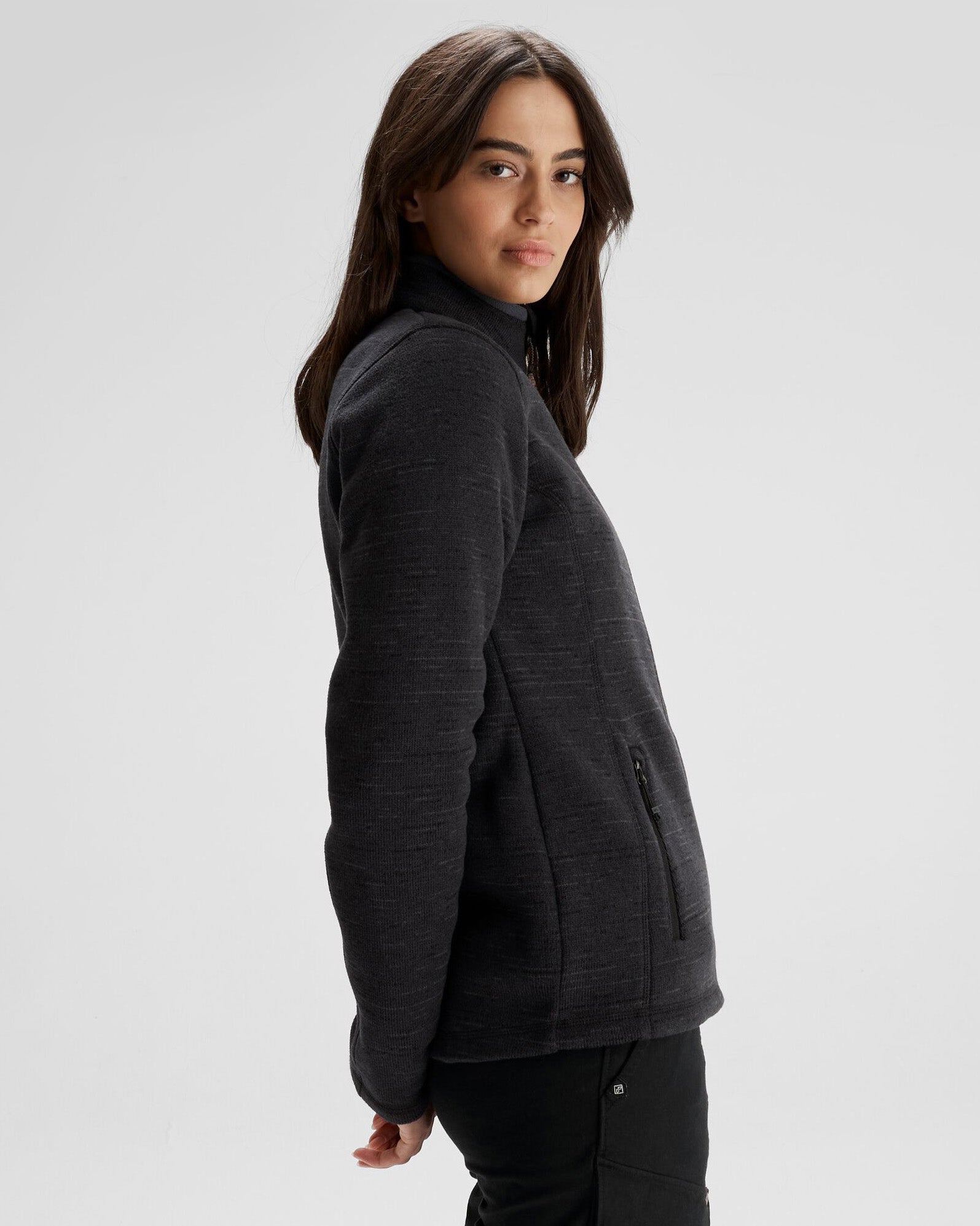 Women's Aikman Fleece Jacket - Black Marle-New Feature Demo
