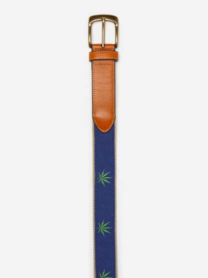 Archie Embroidered Belt in Marijuana Leaf-New Feature DemoNew Feature Demo