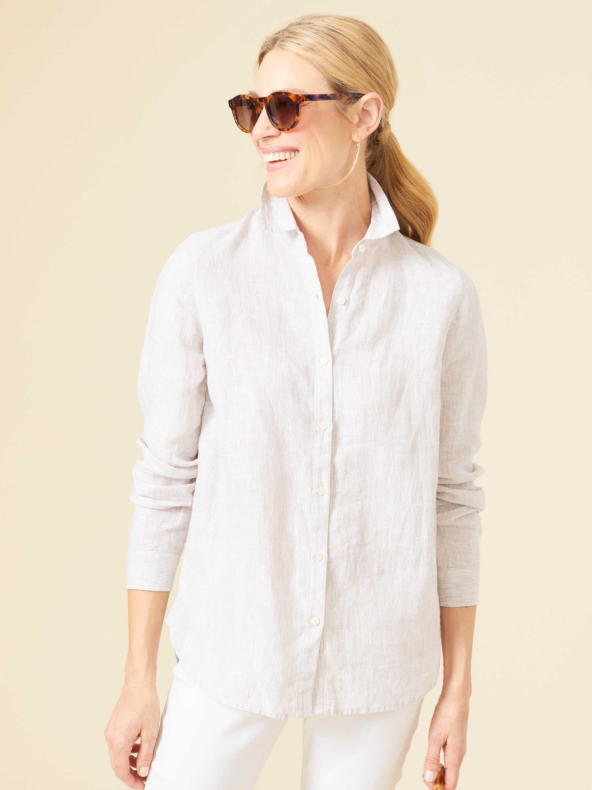 Britt Linen Shirt in Stripe-New Feature DemoNew Feature Demo
