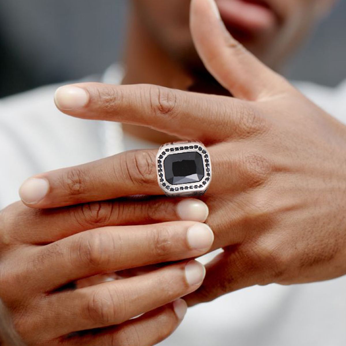 Onyx Blue Stone Skull Ring