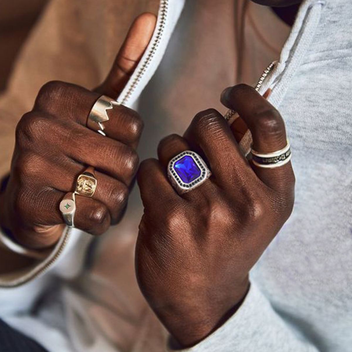 Onyx Blue Stone Skull Ring
