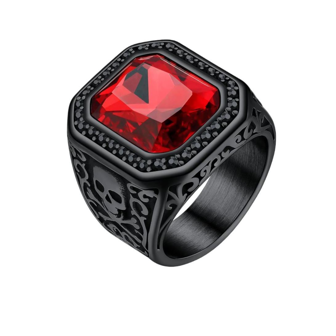 Onyx Blue Stone Skull Ring