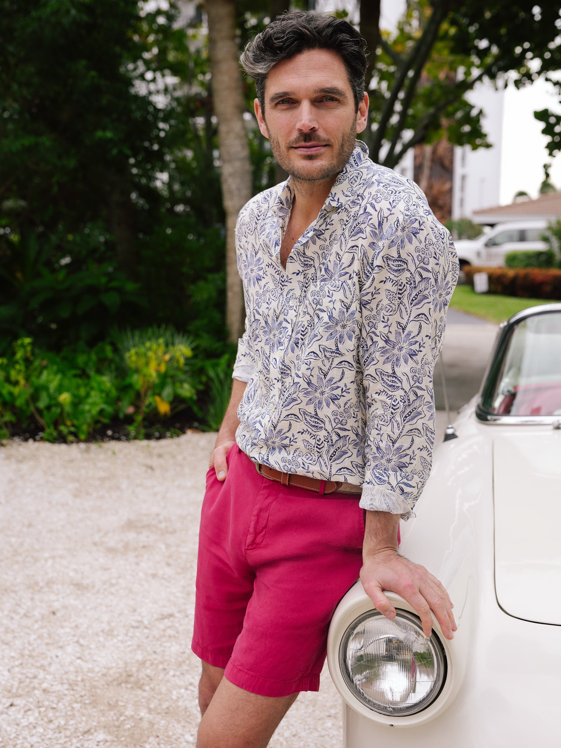 Gramercy Classic Fit Linen Shirt in Indigo Flora-New Feature DemoNew Feature Demo