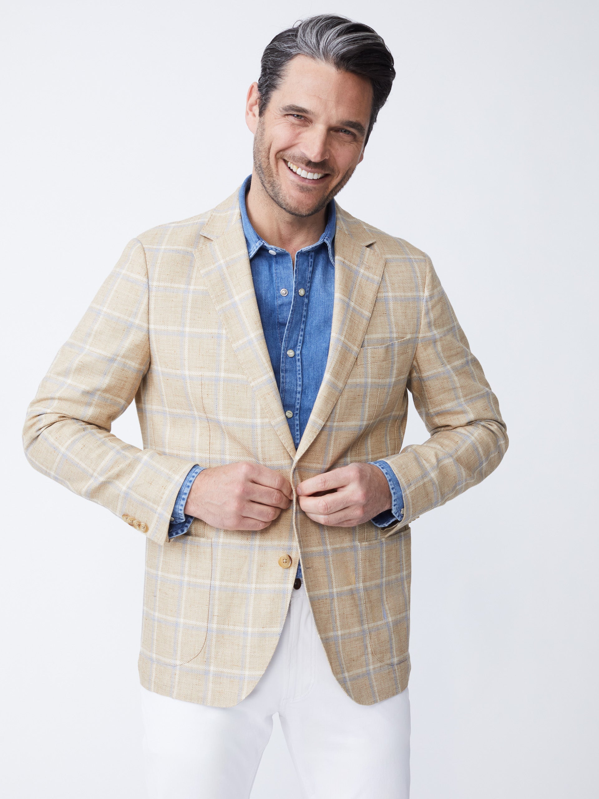 Lisbon Linen Blazer in Window Pane-New Feature DemoNew Feature Demo