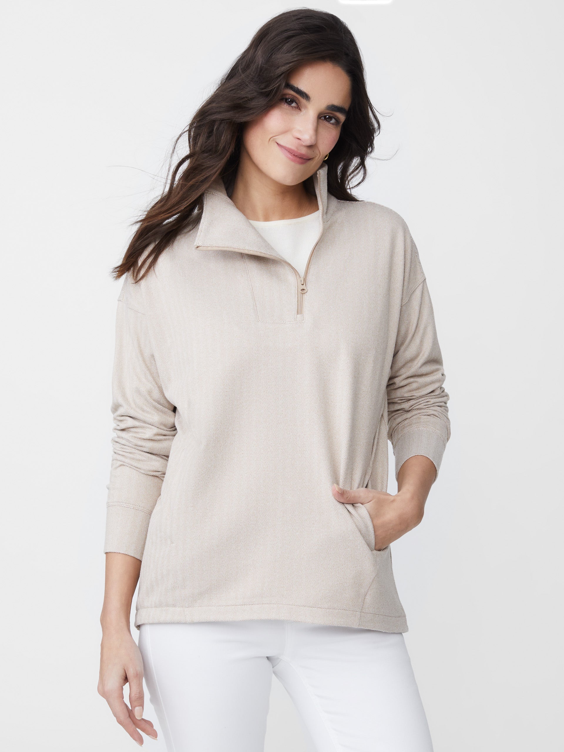 Maeba Fleece Top in Herringbone Jacquard-New Feature DemoNew Feature Demo