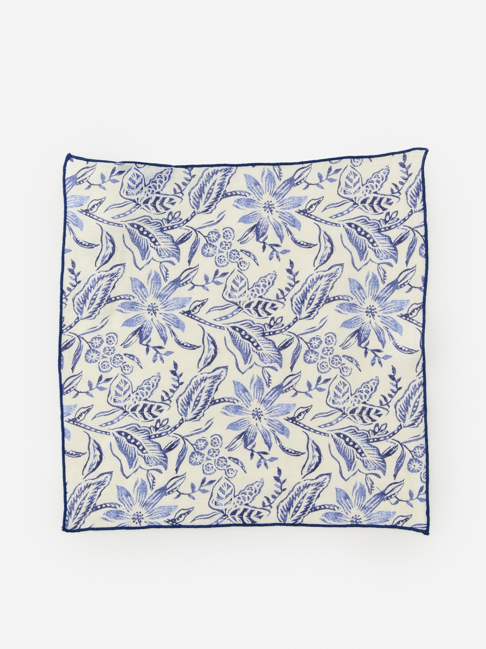 Linen Pocket Square in Indigo Flora-New Feature DemoNew Feature Demo