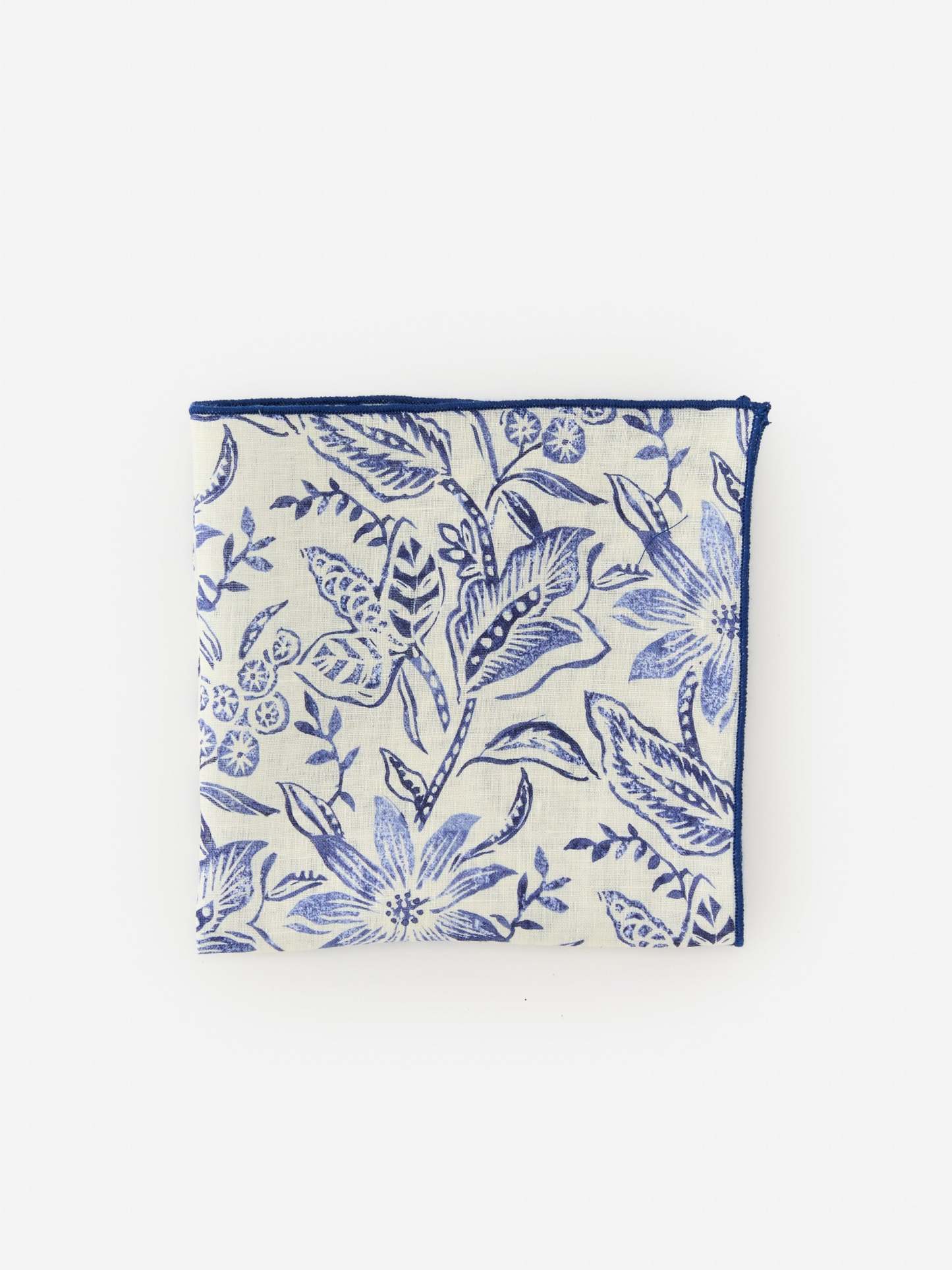 Linen Pocket Square in Indigo Flora-New Feature DemoNew Feature Demo