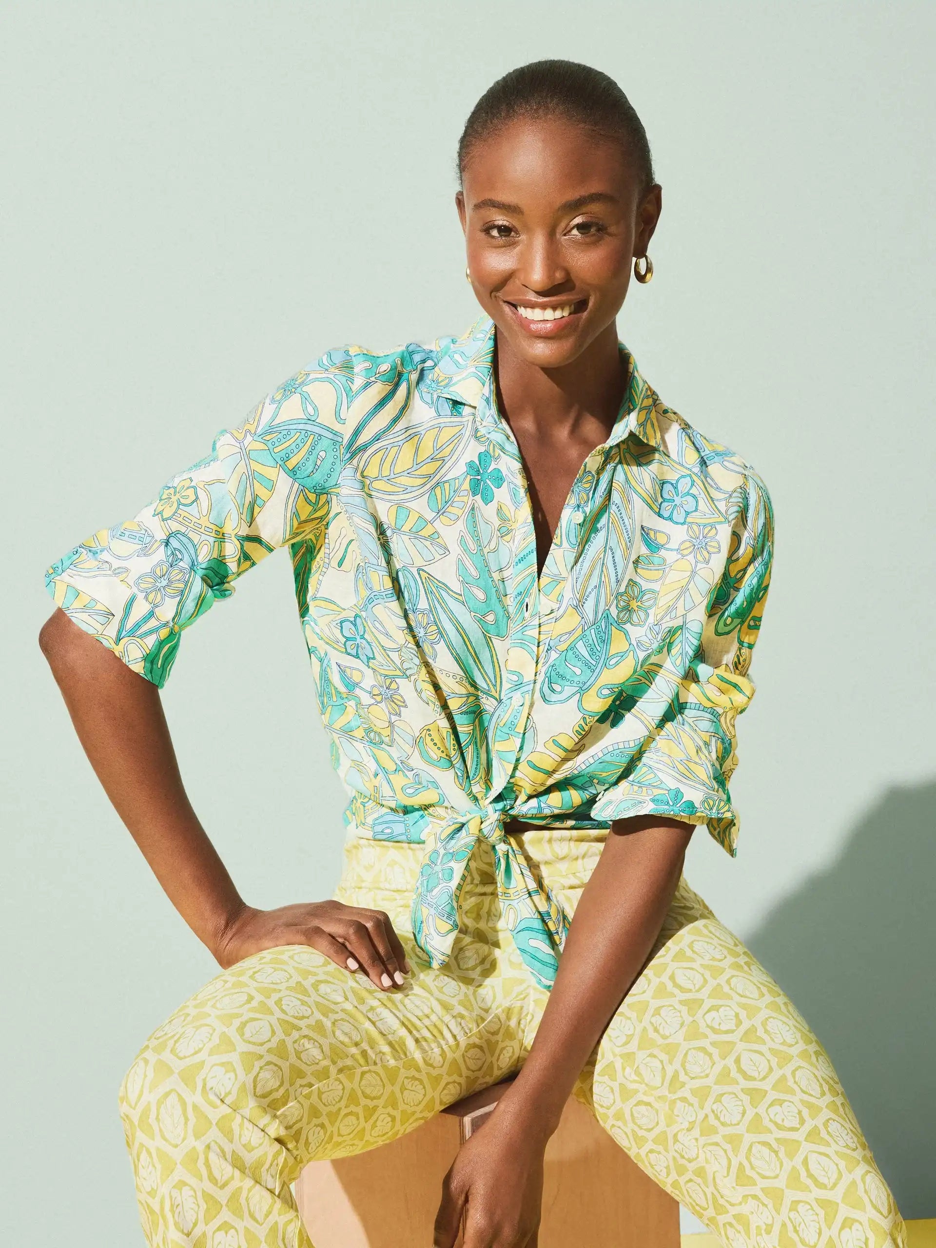 Britt Linen Shirt in Beach Bouquet-New Feature DemoNew Feature Demo