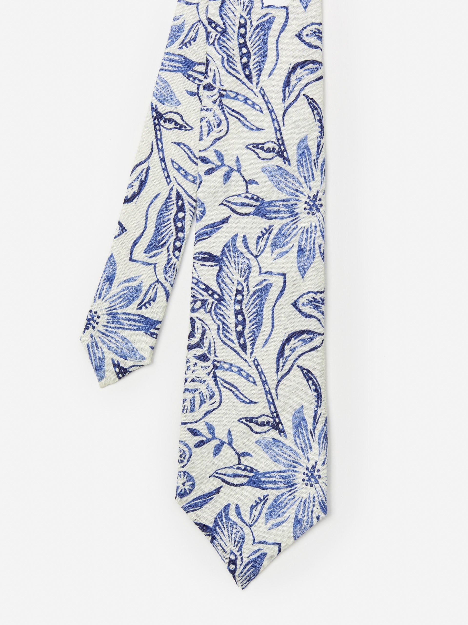 Linen Tie in Indigo Flora-New Feature DemoNew Feature Demo