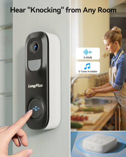 LongPlus® J3 2K WiFi Wireless Video Doorbell with Chime