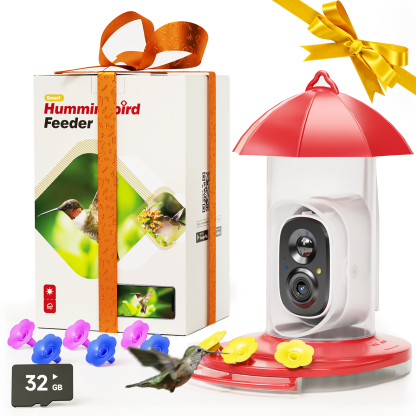 LongPlus® Hummingbird Feeder with Camera, Smart Bird Feeder Camera,Bird Feeders with Ant Moat, Bee Proof, Bird Watching Camera with 3 Feeding Ports,Instant Notification, Ideal Gift for Bird Lovers