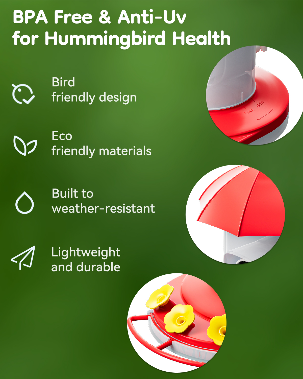 LongPlus® Hummingbird Feeder with Camera, Smart Bird Feeder Camera,Bird Feeders with Ant Moat, Bee Proof, Bird Watching Camera with 3 Feeding Ports,Instant Notification, Ideal Gift for Bird Lovers