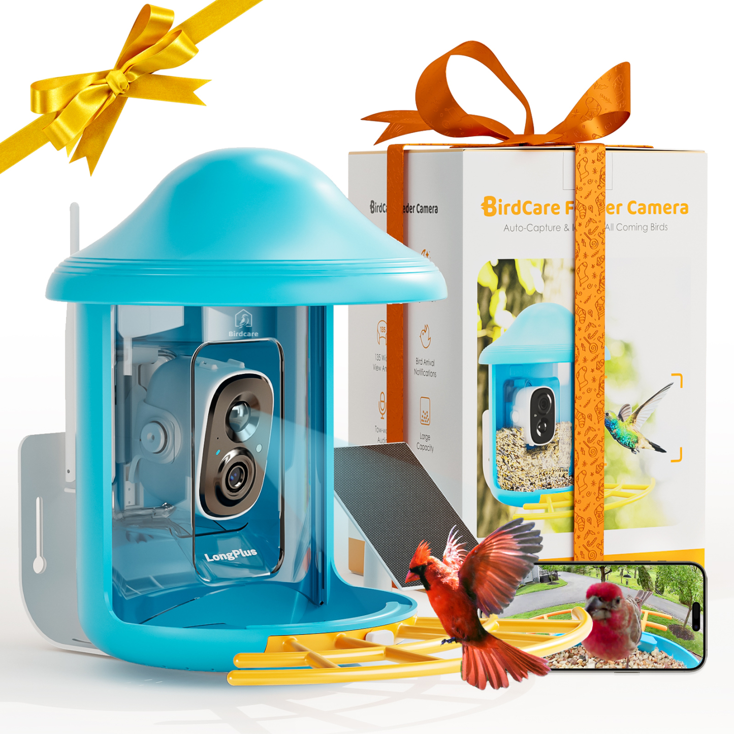 Birdcare Smart Bird Feeder with Camera, Bird Feeders Camera Wireless Outdoor with Solar Powered,AI Identify,Smart Bird Camera Auto Capture Videos,Instant Notification,Ideal Gift for Mom Bird Lovers