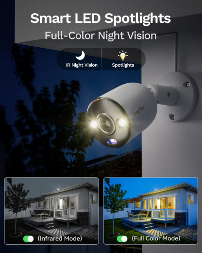 LongPlus 4K 8CH Security Camera System, 4pcs 4K PoE IP Wired Home Security Cameras Outdoor with Person Vehicle Pet Detection, Blue & Red Flash Lights, 4K 8CH NVR with 2TB HDD for 24-7 Recording