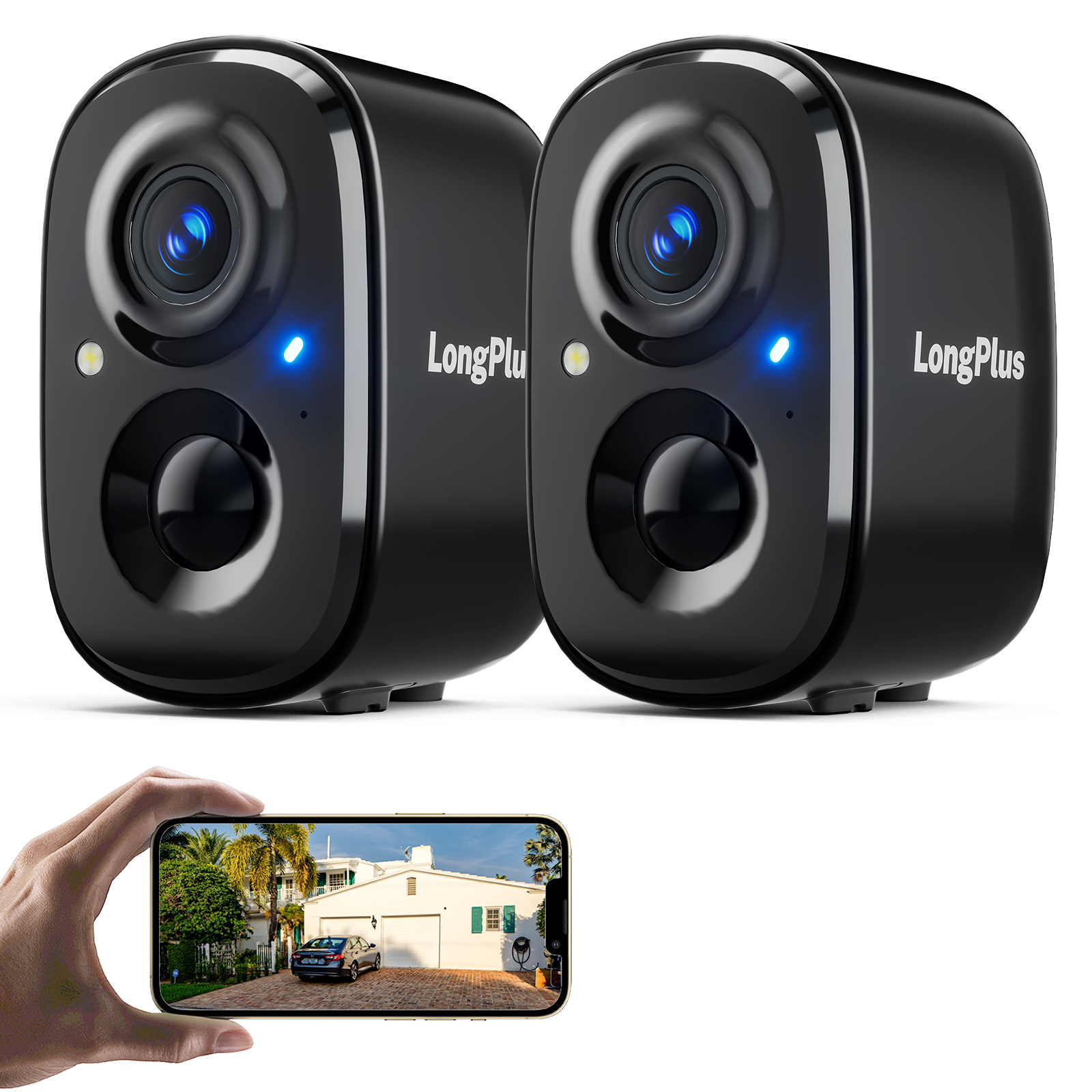 LongPlus® X83 Black Wireless Cameras for Home Security (2 Pack)