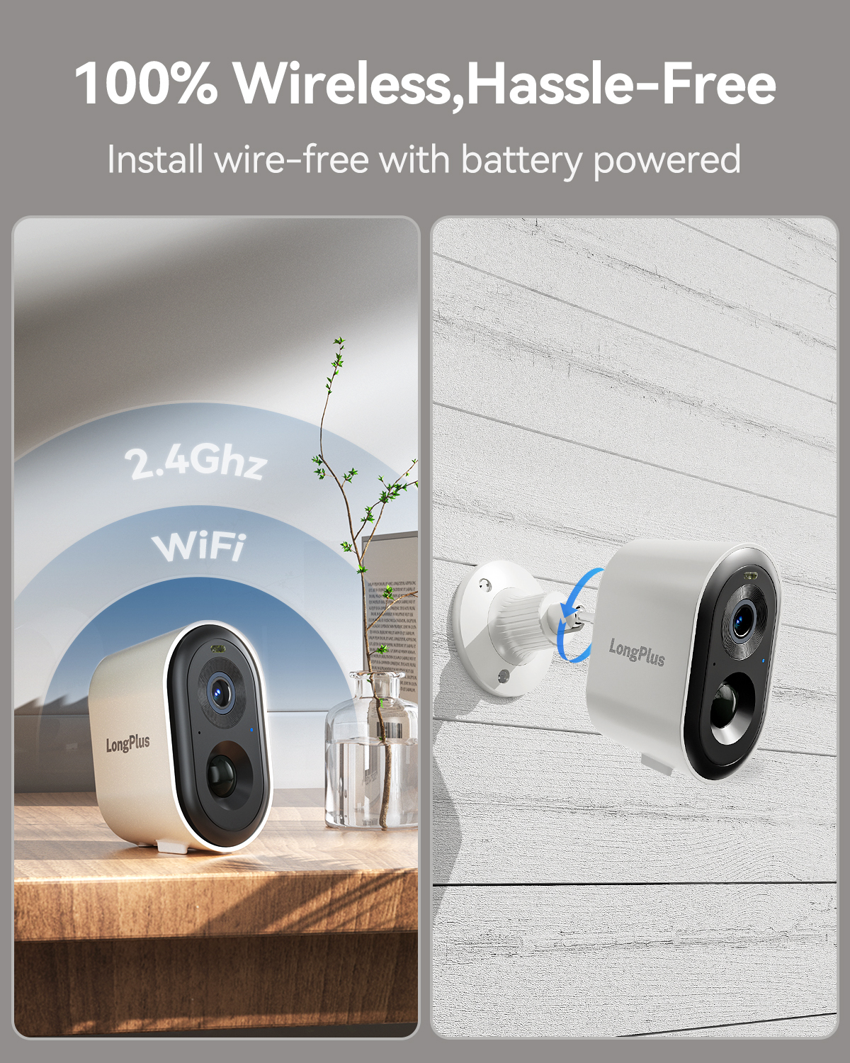 LongPlus Security Cameras Wireless Outdoor, Battery Wireless Security Camera Outdoor with AI Motion Detection, WiFi Cameras for Home, Color Night Vision, 2-Way Talk, Works with Alexa, Cloud/SD Storage