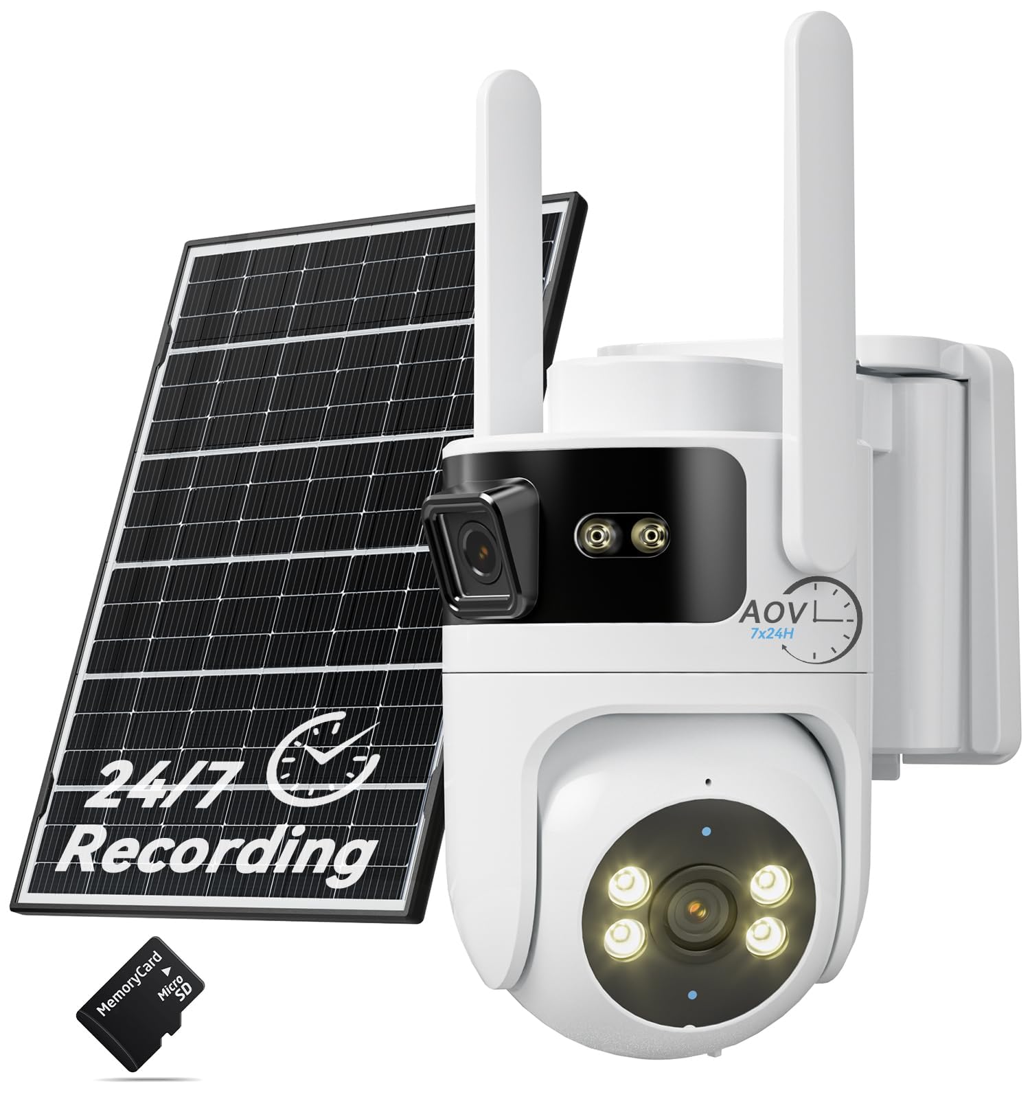 LongPlus Dual Lens Solar Security Camera, 2MP+2MP AOV 24/7 WiFi 6 Outdoor