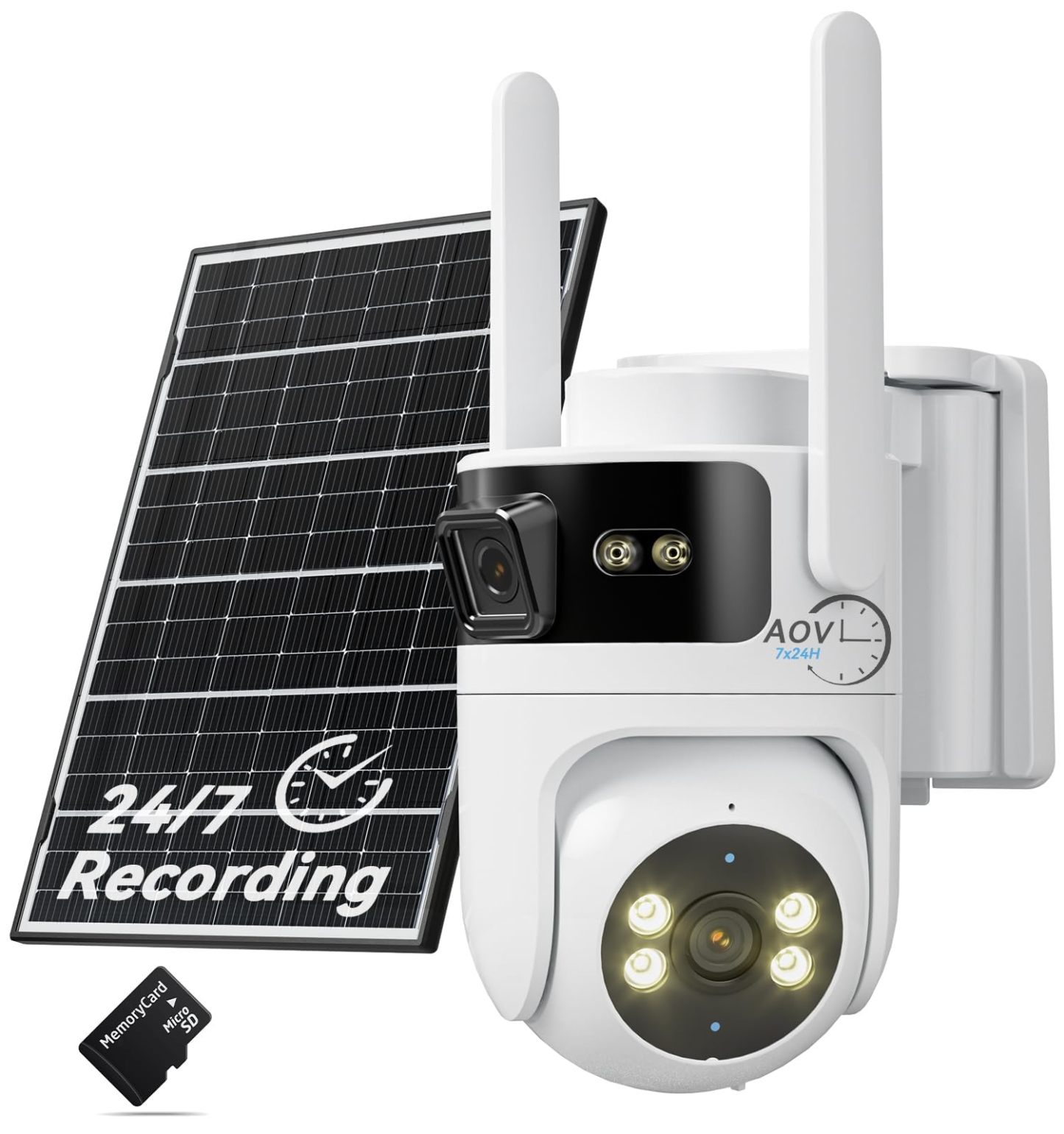 LongPlus Dual Lens Solar Security Camera, 2MP+2MP AOV 24/7 WiFi 6 Outdoor