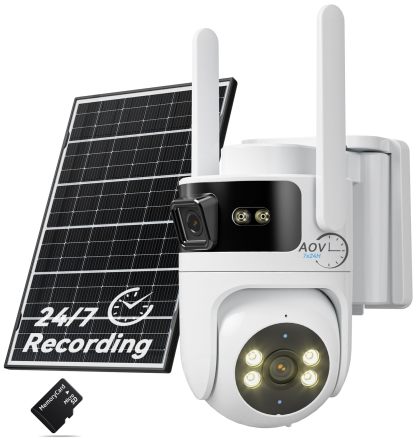 LongPlus Dual Lens Solar Security Camera, 2MP+2MP AOV 24/7 WiFi 6 Outdoor
