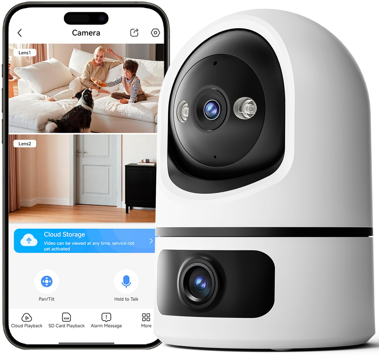 LongPlus 4MP Dual Lens Indoor Security Camera, Pan Tilt Wi-Fi Baby Monitor