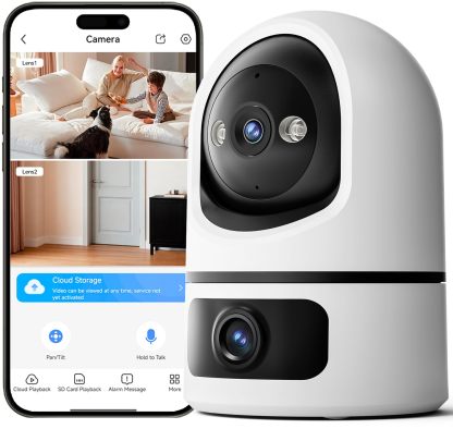 LongPlus 4MP Dual Lens Indoor Security Camera, Pan Tilt Wi-Fi Baby Monitor