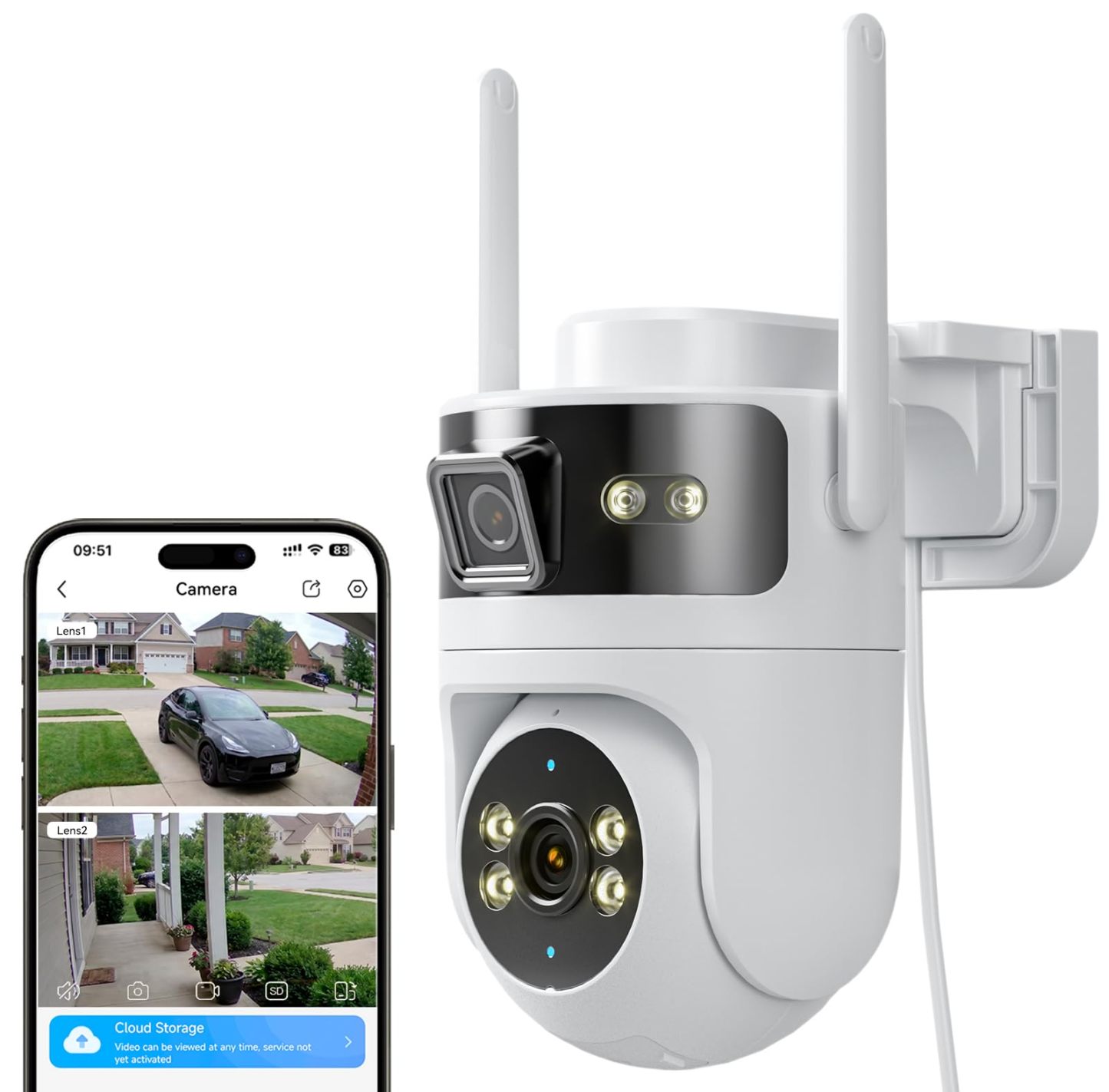 LongPlus Security Camera Outdoor 4MP WiFi Dual-Lens Sync Camera