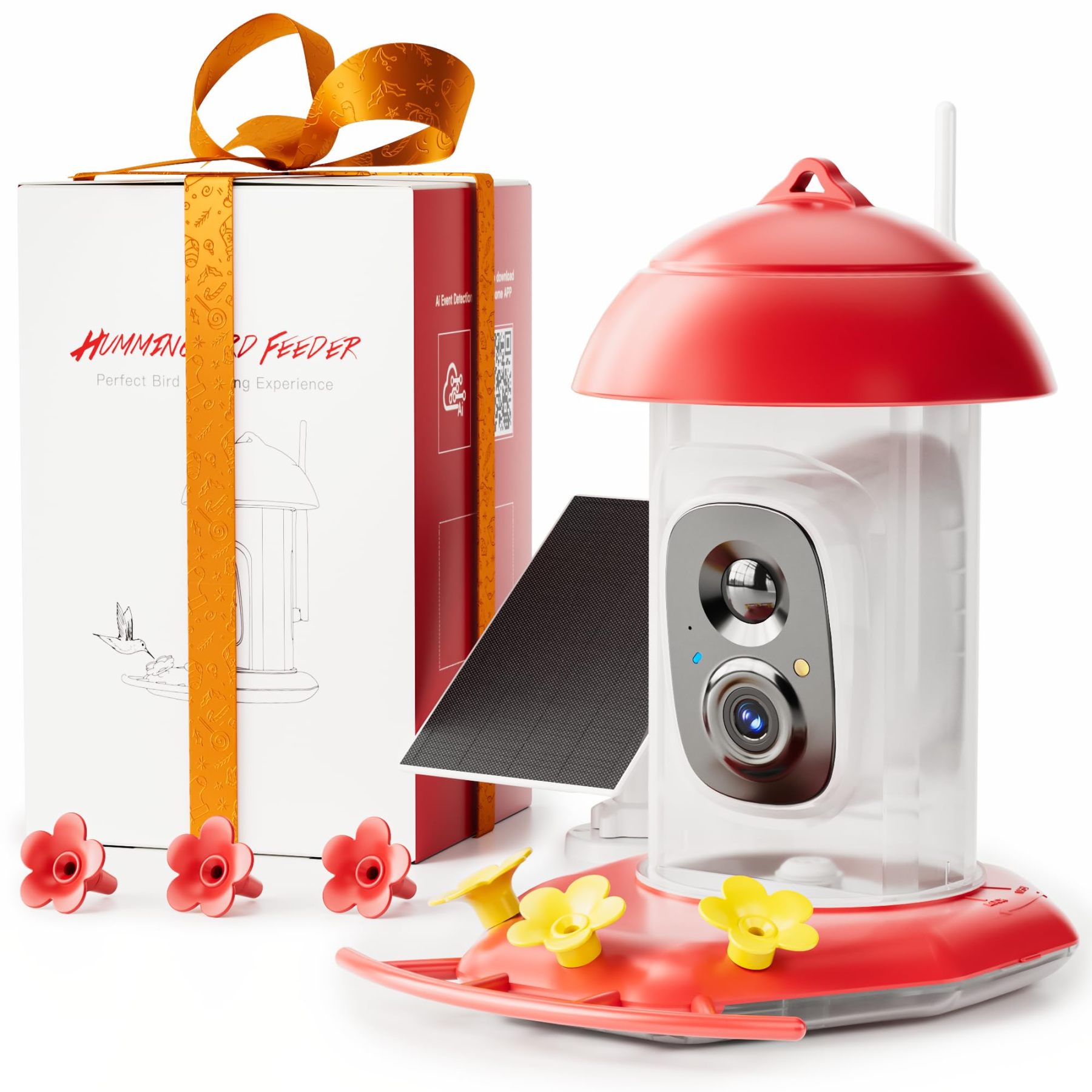 Solar Hummingbird Feeder with Camera for Outdoors, 2K Smart AI Video