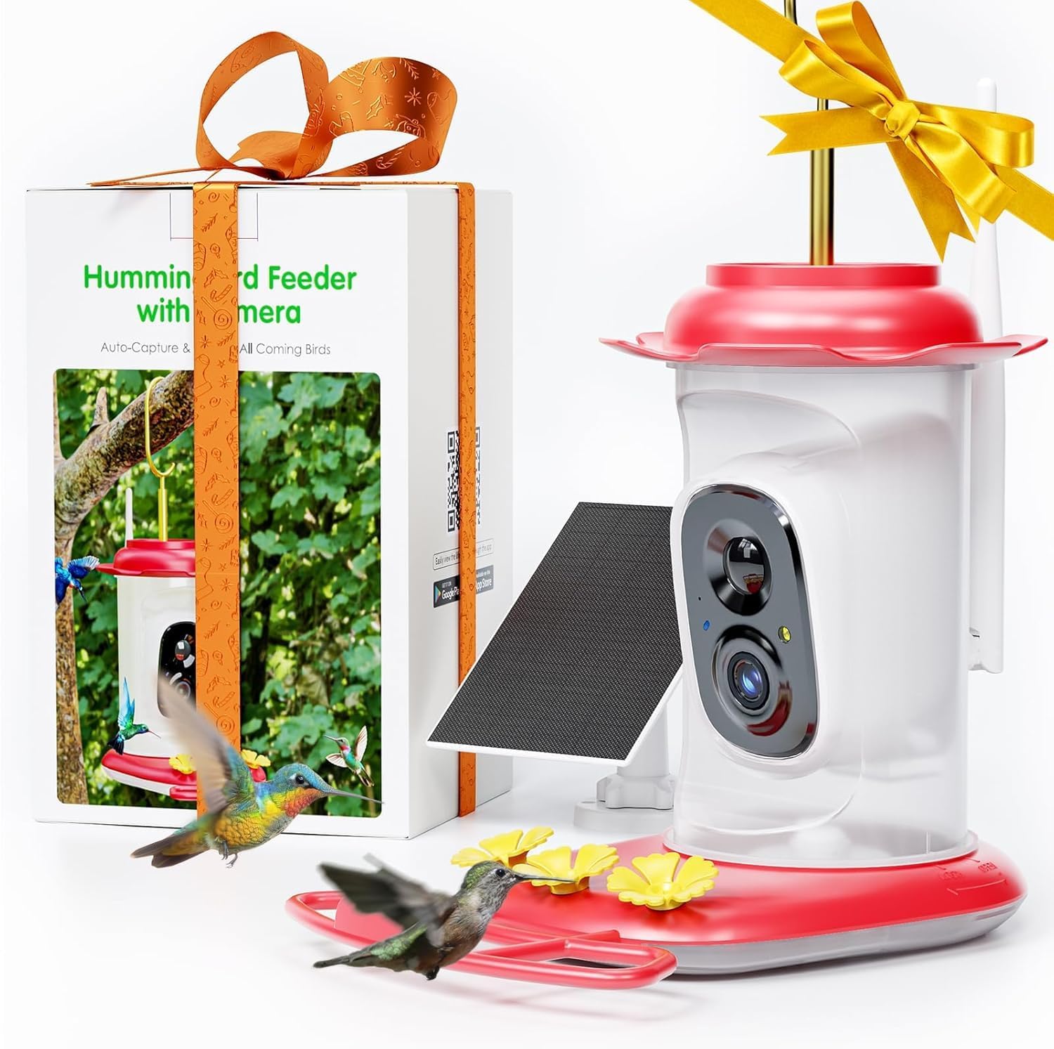 Solar Hummingbird Feeder with Camera, 2K Live View AI Identify Camera